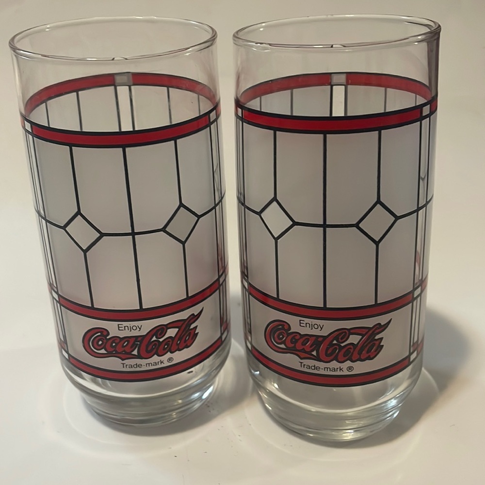 2 Coca-Cola Stain Glass Style Glasses.